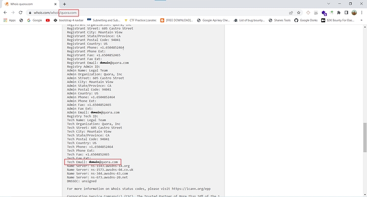 Performing whoislookup on target domain